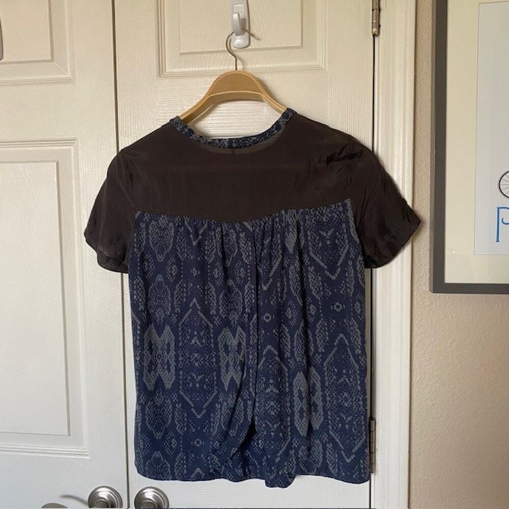 Rebecca Taylor Top Short‎ Sleeve Snakeskin Print Semi-Sheer Tee Women's Medium - Picture 7 of 10